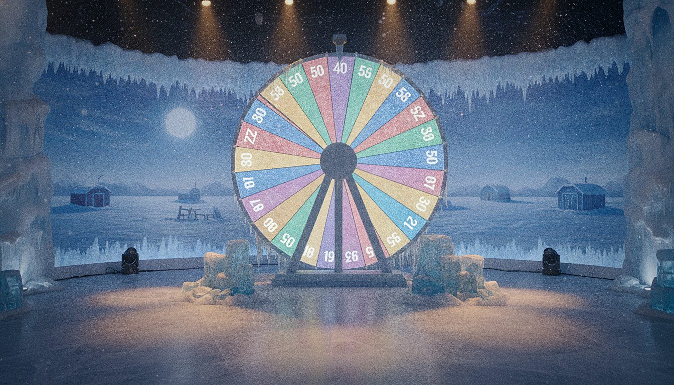 Roue de 53 segments du jeu Ice Fishing dans un décor de studio arctique